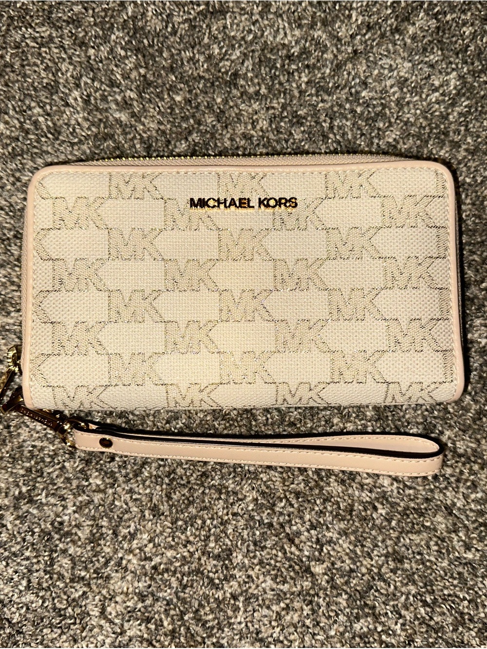 Michael Kors cream/ gold MK Monogram Wristlet Wallet